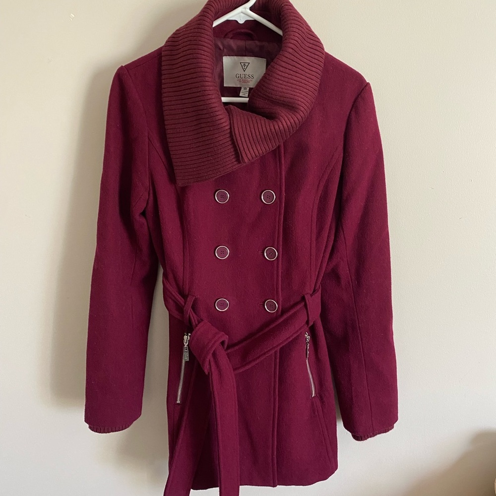 Woman’s red maroon holiday double breast coat